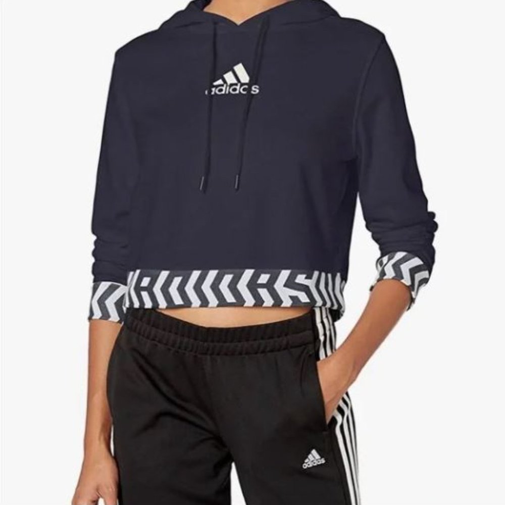 Adidas Gbl Cropped Hoodie Sweatshirt Three Stripe Life Blue Women's XL